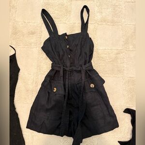 Olivaceous Black Button-Front Romper